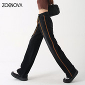 ZOENOVA Y2K 2023 American Retro Straight Tube Φαρδύ παντελόνι στο πόδι Πράσινο δέσιμο με λωρίδες τζιν σε όλο το μήκος Κομψό παντελόνι Streetwear