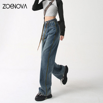 ZOENOVA Y2K 2023 American Retro Straight Tube Φαρδύ παντελόνι στο πόδι Πράσινο δέσιμο με λωρίδες τζιν σε όλο το μήκος Κομψό παντελόνι Streetwear