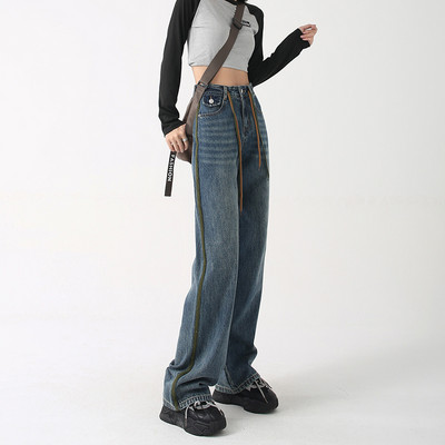 ZOENOVA Y2K 2023 American Retro Straight Tube Φαρδύ παντελόνι στο πόδι Πράσινο δέσιμο με λωρίδες τζιν σε όλο το μήκος Κομψό παντελόνι Streetwear