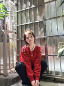 HOUZHOU Kpop Red Crewneck Φούτερ Γυναικεία Y2K Vintage Κορεάτικα γράμματα oversize ριγέ στάμπα Φούτερ Γυναικεία μπλουζάκια σε στυλ Harajuku