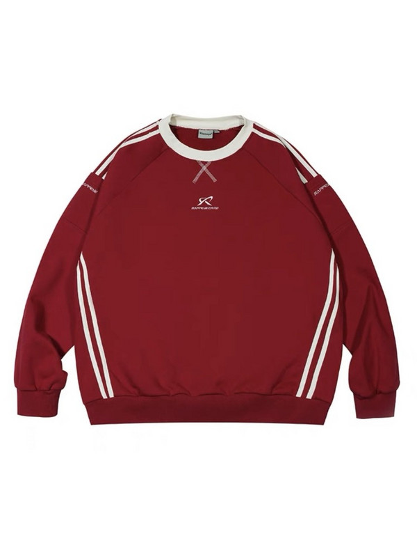 HOUZHOU Kpop Red Crewneck Φούτερ Γυναικεία Y2K Vintage Κορεάτικα γράμματα oversize ριγέ στάμπα Φούτερ Γυναικεία μπλουζάκια σε στυλ Harajuku