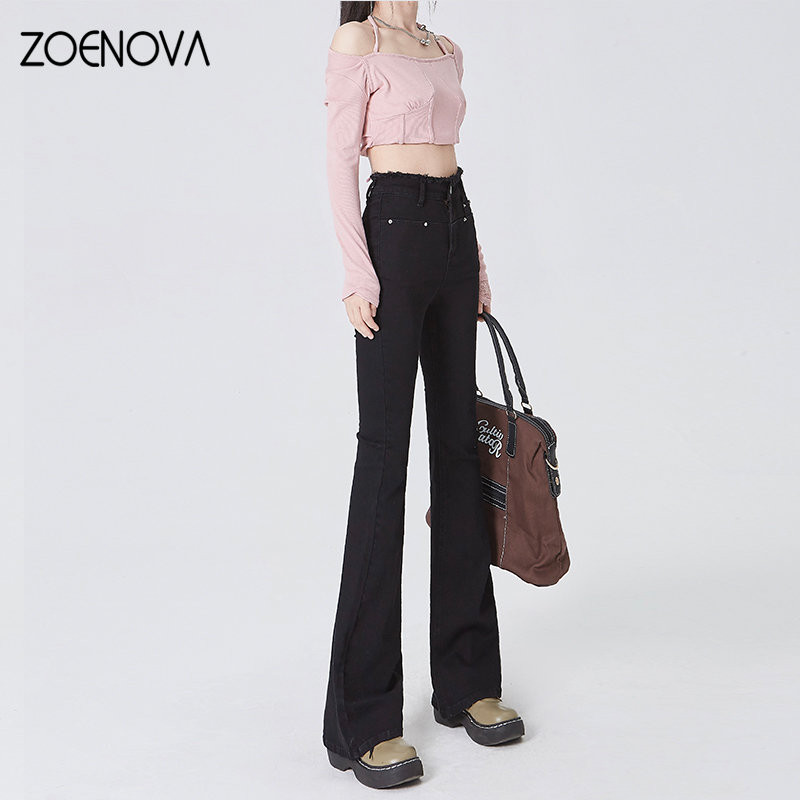 ZOENOVA Ανοιξιάτικο παντελόνι με φουσκωτό ολόσωμο τζιν High Street Γυναικείο Νέο 2023 Μόδα παντελόνι Y2K Καθημερινό καθημερινό παντελόνι ανάγλυφο μαύρο