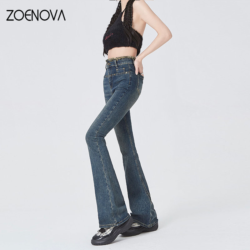 ZOENOVA Ανοιξιάτικο παντελόνι με φουσκωτό ολόσωμο τζιν High Street Γυναικείο Νέο 2023 Μόδα παντελόνι Y2K Καθημερινό καθημερινό παντελόνι ανάγλυφο μαύρο