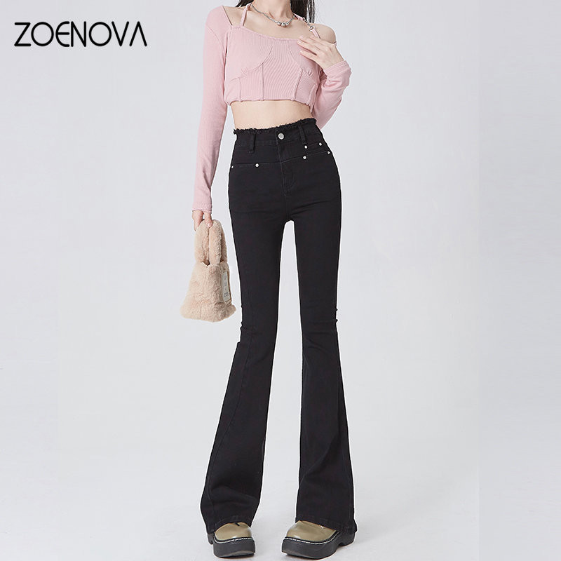 ZOENOVA Ανοιξιάτικο παντελόνι με φουσκωτό ολόσωμο τζιν High Street Γυναικείο Νέο 2023 Μόδα παντελόνι Y2K Καθημερινό καθημερινό παντελόνι ανάγλυφο μαύρο