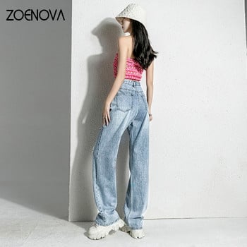 ZOENOVA Ripped Jeans Άνοιξη Φθινόπωρο 2023 Νέα Μόδα ψηλή μέση ίσια σωληνωτή ντραπέ παντελόνι με φαρδύ πόδι Ευέλικτο απλό ρετρό σχέδιο