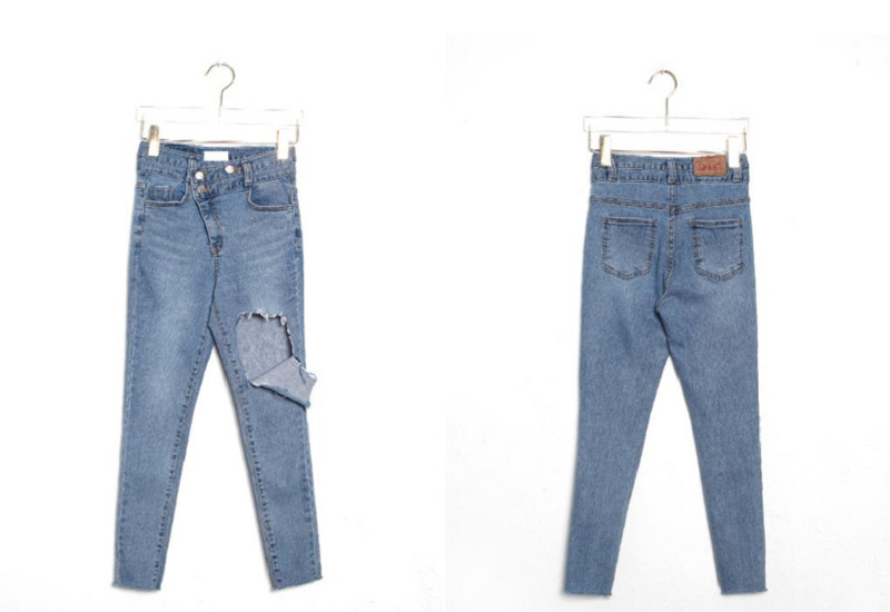 Asymmetry Ripped Jeans Woman Streetwear Ελαστικό ψηλόμεσο τζιν παντελόνι μολύβι Γυναικείο κορεάτικο Skinny τζιν γυναικεία ρούχα