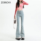 ZOENOVA Y2K 2023 Ψηλόμεση Flare Τζιν Streetwear Skinny Woman's Pants Elastic Force Lady Vintage Chic Design Φαρδύ παντελόνι