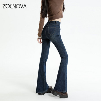 ZOENOVA Y2K 2023 Кльощави дънки с висока талия Streetwear Тесни дамски панталони Elastic Force Lady Vintage Chic Design Широки крачоли