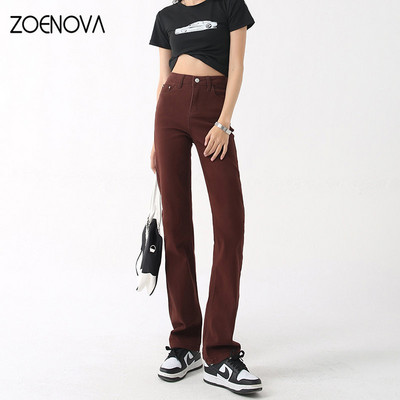 ZOENOVA Straight Y2K Jeans 2023 Άνοιξη Φθινόπωρο Νέο Ψηλόμεσο Στενό Φαρδύ Παντελόνι Γυναικείο 4-Χρωματικό Φαρδύ ελαστικό τζιν παντελόνι