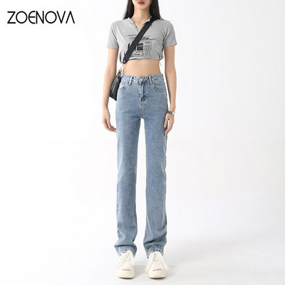 ZOENOVA Straight Y2K Jeans 2023 Άνοιξη Φθινόπωρο Νέο Ψηλόμεσο Στενό Φαρδύ Παντελόνι Γυναικείο 4-Χρωματικό Φαρδύ ελαστικό τζιν παντελόνι