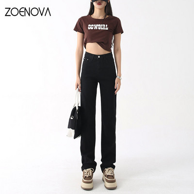 ZOENOVA Straight Y2K Jeans 2023 Άνοιξη Φθινόπωρο Νέο Ψηλόμεσο Στενό Φαρδύ Παντελόνι Γυναικείο 4-Χρωματικό Φαρδύ ελαστικό τζιν παντελόνι