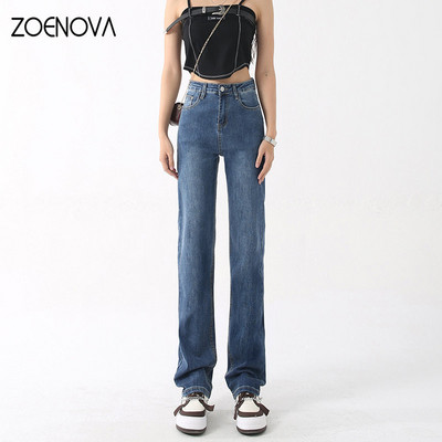 ZOENOVA Straight Y2K Jeans 2023 Άνοιξη Φθινόπωρο Νέο Ψηλόμεσο Στενό Φαρδύ Παντελόνι Γυναικείο 4-Χρωματικό Φαρδύ ελαστικό τζιν παντελόνι