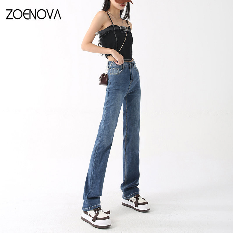 ZOENOVA Straight Y2K Jeans 2023 Άνοιξη Φθινόπωρο Νέο Ψηλόμεσο Στενό Φαρδύ Παντελόνι Γυναικείο 4-Χρωματικό Φαρδύ ελαστικό τζιν παντελόνι