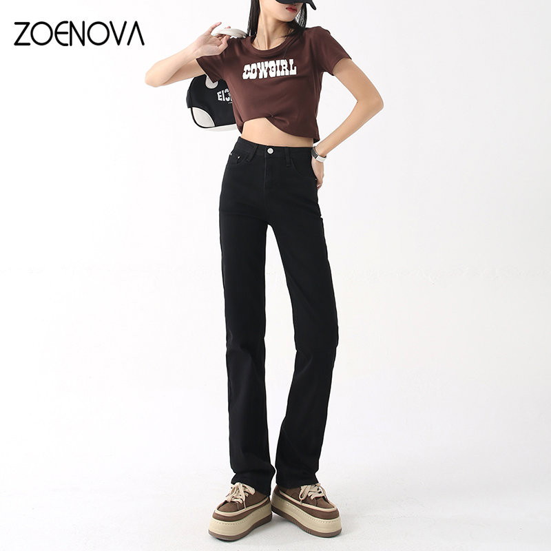 ZOENOVA Straight Y2K Jeans 2023 Άνοιξη Φθινόπωρο Νέο Ψηλόμεσο Στενό Φαρδύ Παντελόνι Γυναικείο 4-Χρωματικό Φαρδύ ελαστικό τζιν παντελόνι
