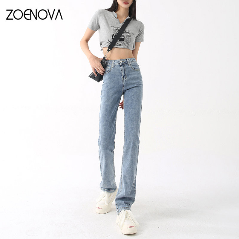 ZOENOVA Straight Y2K Jeans 2023 Άνοιξη Φθινόπωρο Νέο Ψηλόμεσο Στενό Φαρδύ Παντελόνι Γυναικείο 4-Χρωματικό Φαρδύ ελαστικό τζιν παντελόνι