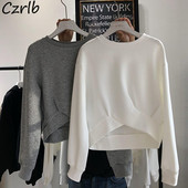 Φούτερ Γυναικεία Casual Cropped Ρούχα College O-Neck Τρυφερό Μόδα All-match Νέοι σκληροί απλοί Ulzzang Άνοιξη Φθινόπωρο Φίλοι