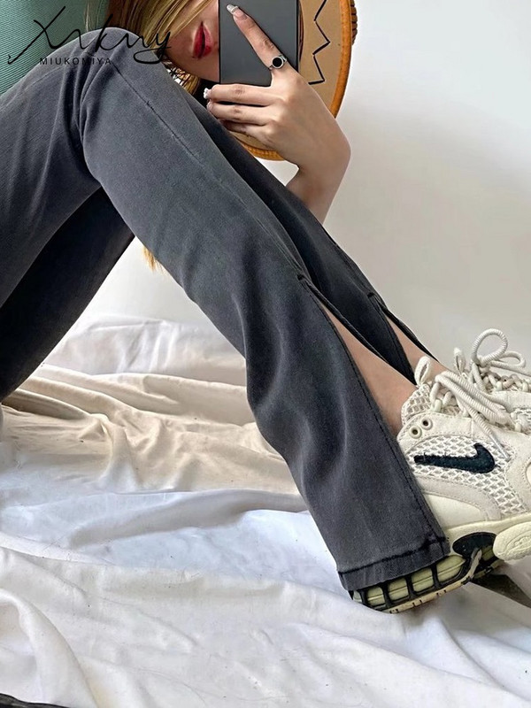 Ψηλόμεσο Skinny Split τζιν Γυναικείο μολύβι Τζιν παντελόνι Γκρι Streetwear Γυναικεία τζιν 2023 Trend Παντελόνι για Γυναικεία Τζιν Παντελόνι