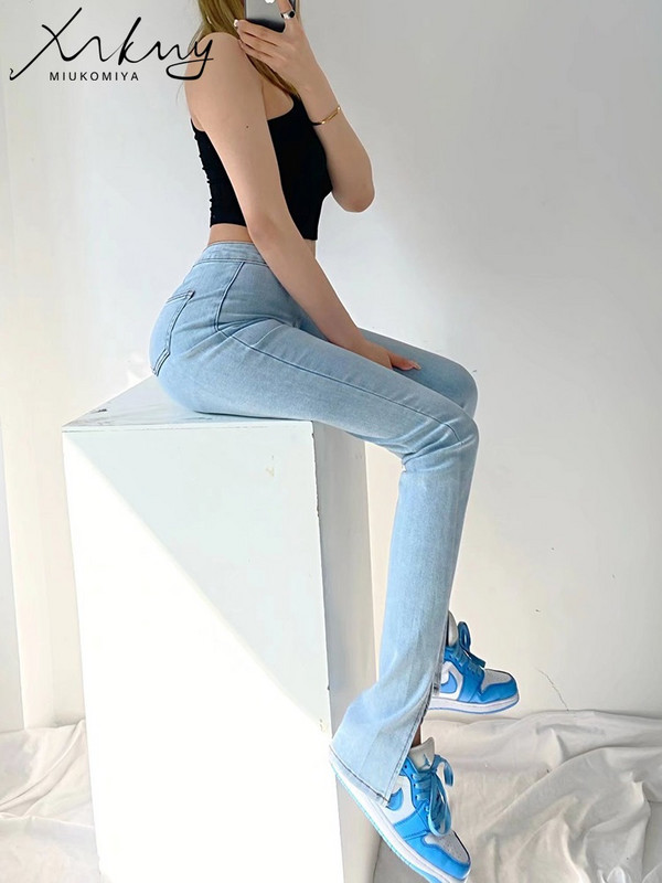 Ψηλόμεσο Skinny Split τζιν Γυναικείο μολύβι Τζιν παντελόνι Γκρι Streetwear Γυναικεία τζιν 2023 Trend Παντελόνι για Γυναικεία Τζιν Παντελόνι