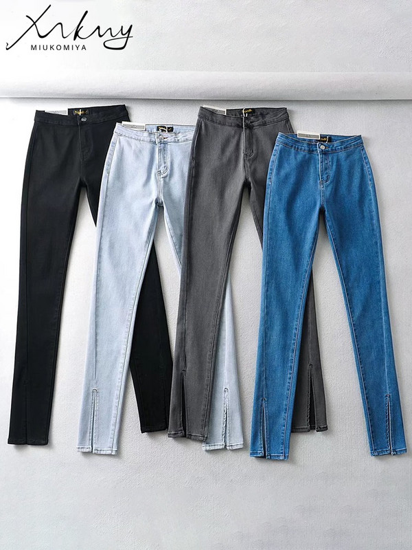 Ψηλόμεσο Skinny Split τζιν Γυναικείο μολύβι Τζιν παντελόνι Γκρι Streetwear Γυναικεία τζιν 2023 Trend Παντελόνι για Γυναικεία Τζιν Παντελόνι