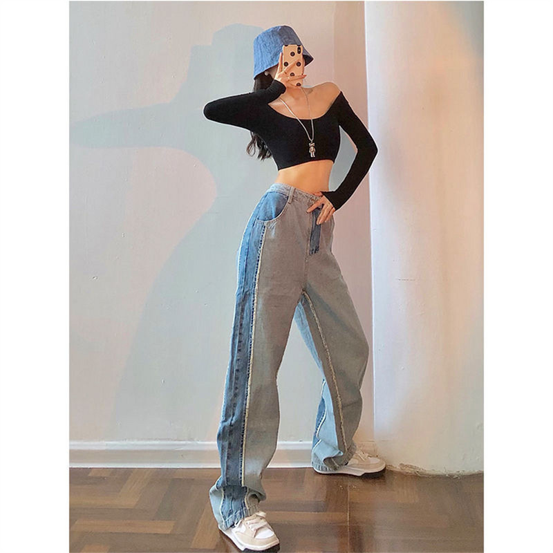 Παντελόνι με φαρδύ γυναικείο τζιν Φθινοπωρινό χειμερινό ψηλόμεσο αδύνατο μπλε ίσιο παντελόνι τζιν φθινόπωρο 2022 Casual ρούχα High Street