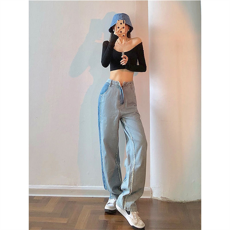 Παντελόνι με φαρδύ γυναικείο τζιν Φθινοπωρινό χειμερινό ψηλόμεσο αδύνατο μπλε ίσιο παντελόνι τζιν φθινόπωρο 2022 Casual ρούχα High Street