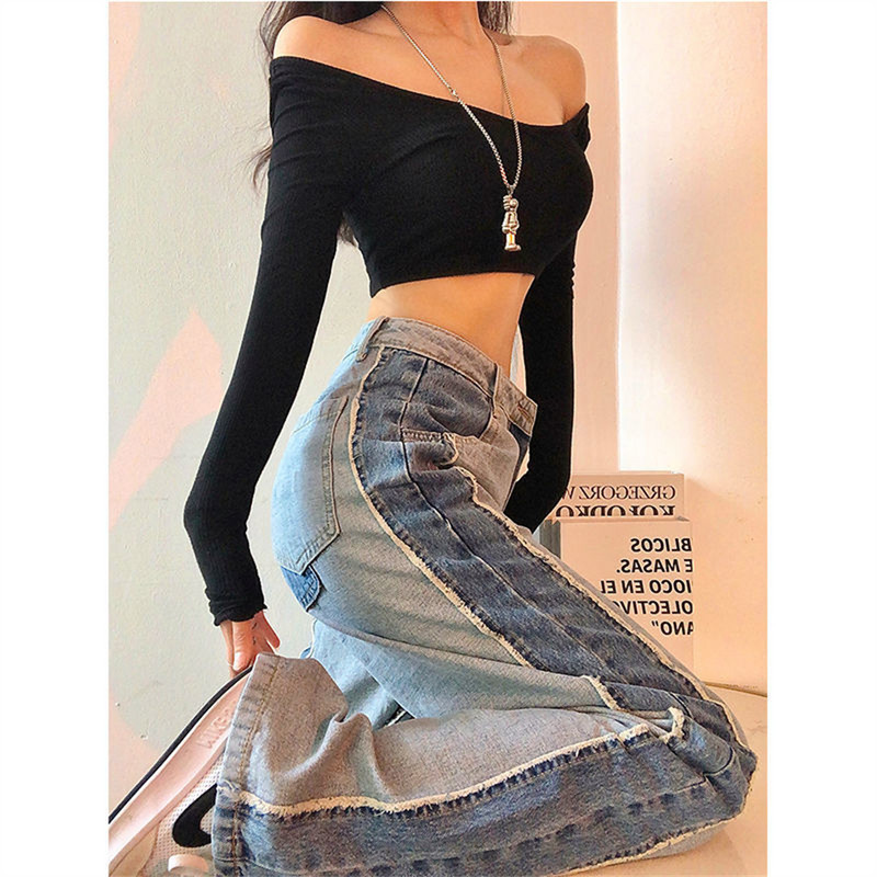 Παντελόνι με φαρδύ γυναικείο τζιν Φθινοπωρινό χειμερινό ψηλόμεσο αδύνατο μπλε ίσιο παντελόνι τζιν φθινόπωρο 2022 Casual ρούχα High Street