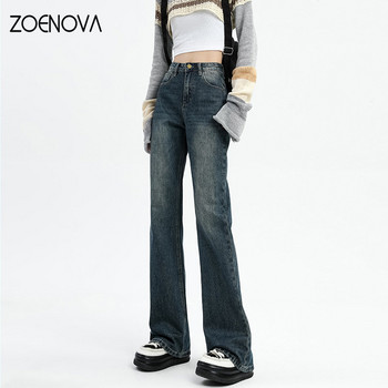 ZOENOVA Y2k Пролет 2023 Корейски дамски High Street Hot Girls Harajuku High Waise Denim Flared Pants Широки дънки Ретро Син