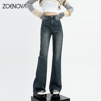 ZOENOVA Y2k Пролет 2023 Корейски дамски High Street Hot Girls Harajuku High Waise Denim Flared Pants Широки дънки Ретро Син