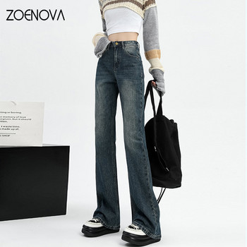 ZOENOVA Y2k Пролет 2023 Корейски дамски High Street Hot Girls Harajuku High Waise Denim Flared Pants Широки дънки Ретро Син