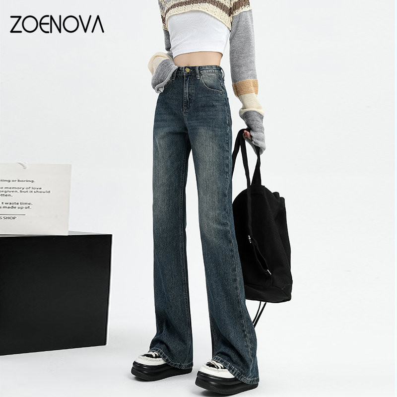ZOENOVA Y2k Άνοιξη 2023 Κορεάτικα γυναικεία High Street Hot Girls Harajuku ψηλόμεσο τζιν παντελόνι φαρδύ τζιν ρετρό μπλε