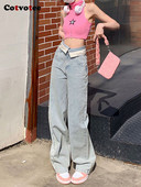 Cotvotee Ženske traperice visokog struka 2023. Nove modne vintage traperice s manžetama Ženske ulične ravne traperice širokih nogavica pune dužine