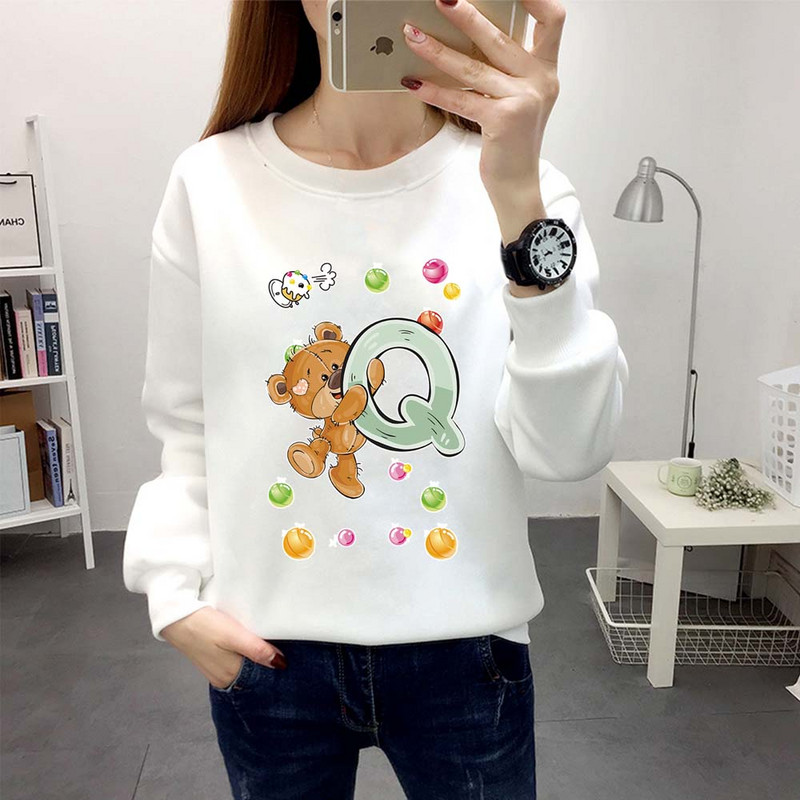 Puloveri Proljeće i jesen Novi Sweatshirt s okruglim izrezom Ženske sweatshirts s O-izrezom Basic Pulover s printom slova u obliku medvjeda