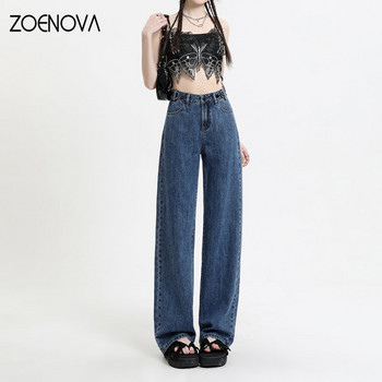 ZOENOVA Hotsweet Y2K High Waist Slim Loose 2023 Νέο παντελόνι σφουγγαρίσματος με φαρδύ πόδι Τζιν Γυναικείο ίσιο ελαστικό ανοιχτό σκούρο μπλε