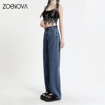 ZOENOVA Hotsweet Y2K High Waist Slim Loose 2023 Νέο παντελόνι σφουγγαρίσματος με φαρδύ πόδι Τζιν Γυναικείο ίσιο ελαστικό ανοιχτό σκούρο μπλε