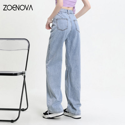 ZOENOVA Hotsweet Y2K Talie înaltă, slim, largi, 2023, pantaloni cu draperii, cu ștergere, blugi cu picioare largi, drepte, elastice, albastru închis deschis