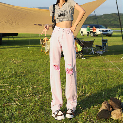 ZOENOVA 2023 Loose Straight Cut Torn Slim Fit Fashion Color Series Ripped Wide Leg Streetwear Hotsweet More Than A Pocket Pants