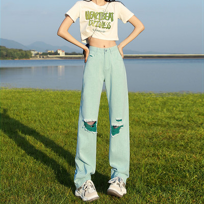 ZOENOVA 2023 Loose Straight Cut Torn Slim Fit Fashion Color Series Ripped Wide Leg Streetwear Hotsweet More Than A Pocket Pants