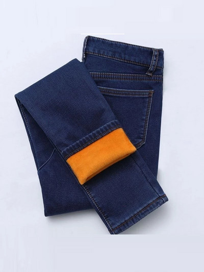 Χειμερινό ψηλόμεσο γυναικείο τζιν Χοντρό ζεστό ελαστικό στενό μολύβι παντελόνι Γυναικείο απλό casual μαύρο παντελόνι