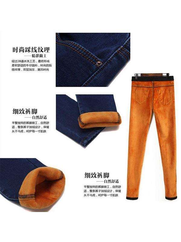 Χειμερινό ψηλόμεσο γυναικείο τζιν Χοντρό ζεστό ελαστικό στενό μολύβι παντελόνι Γυναικείο απλό casual μαύρο παντελόνι