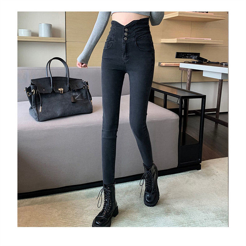 Zimske debele baršunaste ženske traperice visokog struka uske traperice jednostavne flis tople uske rastezljive ženske ležerne traper hlače