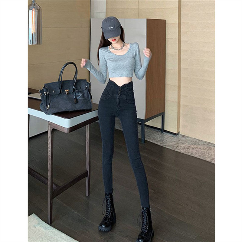 Zimske debele baršunaste ženske traperice visokog struka uske traperice jednostavne flis tople uske rastezljive ženske ležerne traper hlače