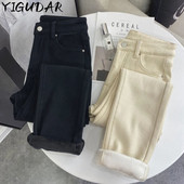 Τζιν Γυναικείο Φθινοπωρινό Χοντρό Ζεστό Λεπτό Μόδα Τζιν Παντελόνι Ολόσωμο Παντελόνι με Ψηλή Μέση Πύκνωση Κομψό γυναικείο παντελόνι με μήκος στον αστράγαλο