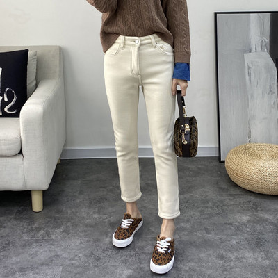 Τζιν Γυναικείο Φθινοπωρινό Χοντρό Ζεστό Λεπτό Μόδα Τζιν Παντελόνι Ολόσωμο Παντελόνι με Ψηλή Μέση Πύκνωση Κομψό γυναικείο παντελόνι με μήκος στον αστράγαλο