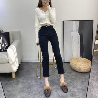 Τζιν Γυναικείο Φθινοπωρινό Χοντρό Ζεστό Λεπτό Μόδα Τζιν Παντελόνι Ολόσωμο Παντελόνι με Ψηλή Μέση Πύκνωση Κομψό γυναικείο παντελόνι με μήκος στον αστράγαλο