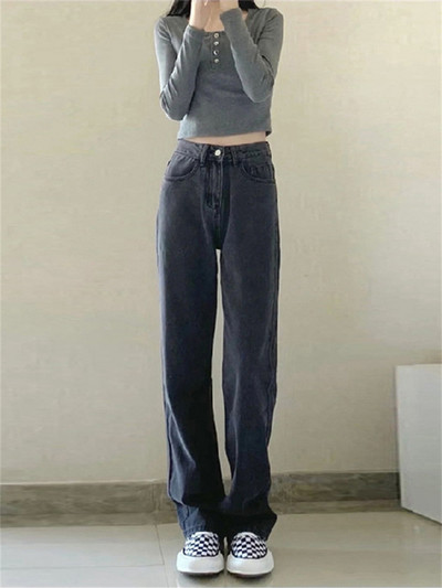 Ženske traperice ravnih nogavica visokog struka Trend traper hlače za 2023. Mom Jean široke hlače Ležerne udobne hlače Prevelike ženske hlače