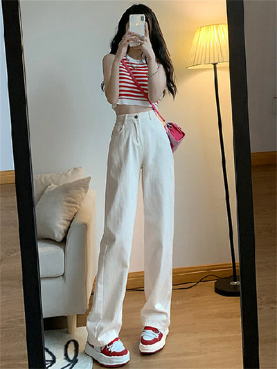 Ženske traperice ravnih nogavica visokog struka Trend traper hlače za 2023. Mom Jean široke hlače Ležerne udobne hlače Prevelike ženske hlače