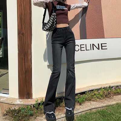 ZOENOVA Loving Appliques Stražnji džepovi Raw Hem Visoki struk Ravne Micro Flare Hlače Nove Y2K ženske ravne traperice širokih nogavica