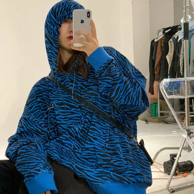 Γυναικεία Crop Top Γυναικεία Ρούχα 2023 Oversized Casual Hoodie Κορεατικού στυλ Vintage Ζέβρα Φούτερ με φερμουάρ και κουκούλα