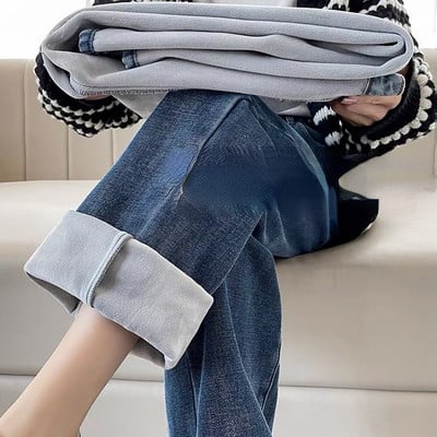 Ψηλόμεσο βελούδινο τζιν Winter baggy Classics Παχύ βελούδινο ίσιο ρετρό παντελόνι με φαρδύ πόδι Τζιν ψηλόμεσο τζιν