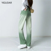 Zelene ženske traperice Gradijent široke traperice za žene visokog struka Ženske hlače Plave ravne traperice široke ženske hlače